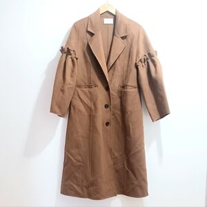 Lattelier Camel Coat with Ruched Sleeves